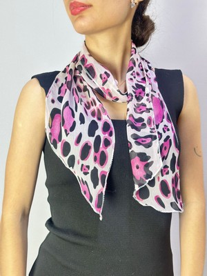 Gönülden Tasarım Leopar Desenli Fuşya Kadın Fular Boyun Bağı 135X15 cm