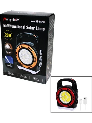 Go İthalat 3ın1 20W Solar - USB Şarjlı El Feneri - Powerbank El Çantası Modeli (5332)