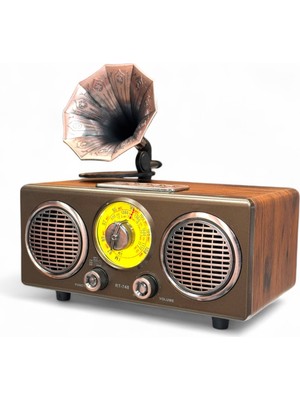 Gramafon Görünüm Ahşap Nostalji Radyo,bluetooth Özellikli Gramafon Nostaljik Radyo