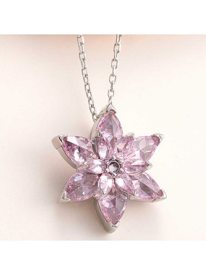 Gumush Gümüş Pembe Lotus Çiçeği Kolye