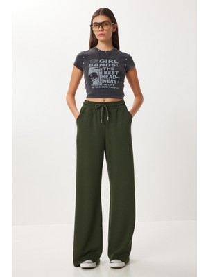 Happiness İstanbul Geniş Paça Modal Eşofman Altı LUB0070 Koyu Yeşil