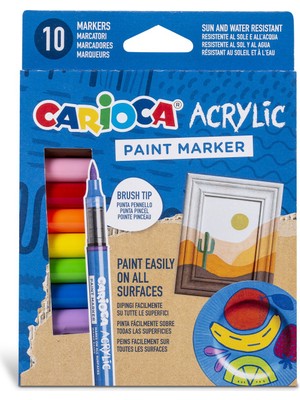 Carioca 10'lu Akrilik Paint Marker Su Bazlı Fırça Uçlu