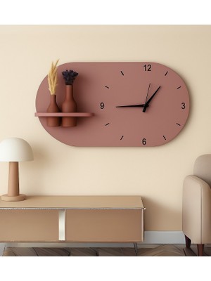 Nera Tasarım Modern Tasarım Raflı Nera Duvar Saati 75X45 Somon
