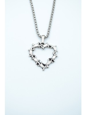 IDR Dikenli Kalp Gümüş Kaplama Örme Zincir Kolye