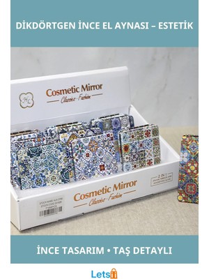 Letsii Taşlı Ince Dikdörtgen El Aynası