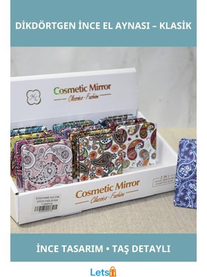 Letsii Taşlı El Aynası Dikdörtgen Ince Taş Detaylı