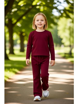 PayBuy Kız Çocuk Rahat Esnek Ribana Detaylı Uzun Kollu Üst ve Tayt Takımı Kaliteli Şık Rahat