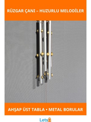Letsii Boncuklu Metal Rüzgar Çanı Ahşap Dekoratif 1 Adet