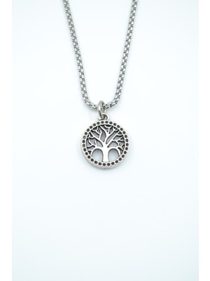 IDR Minimal Yaşam Ağacı Gümüş Kaplama Örme Zincir Kolye
