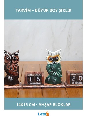 Letsii Doğal Ahşap Baykuş Figürlü Büyük Boy Takvim