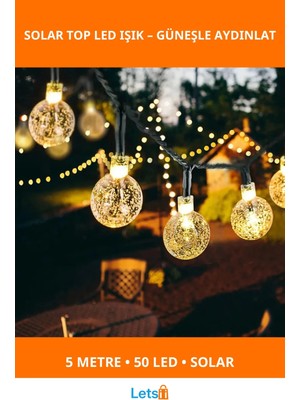 Letsii Güneş Enerjili 5 Metre Sarı Opak LED Işık Bahçe Aydınlatma