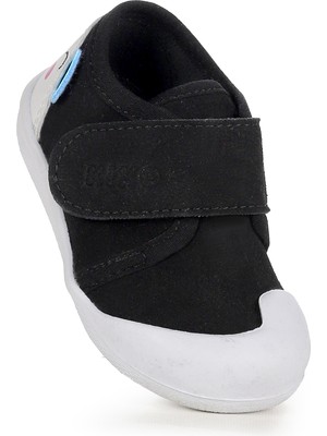 Kiko Kids Catly Cırtlı Kız Bebek Ortopedik Ayakkabı Siyah Tekstil Taban Düz Topuklu