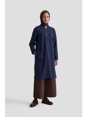 Armine Cep Detaylı Basic Tunik 25KT1453 Lacivert