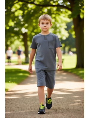 PayBuy Erkek Çocuk Pamuklu Örme Bisiklet Yaka Kısa Kollu T Shirt ve Şort Takımı Kaliteli Şık Rahat