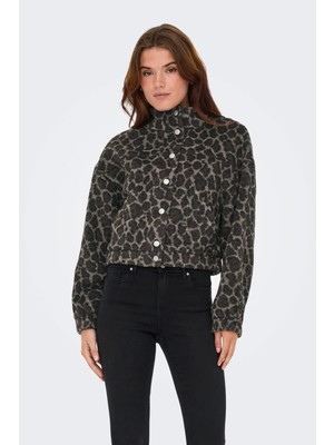 Only Kadın Onlemılıa Leopar Desenli Dik Yaka Mont 15349082 Kahverengi