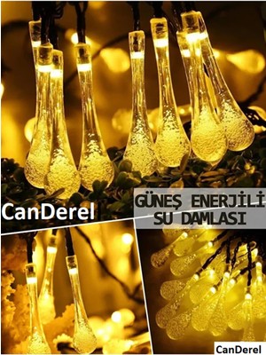 Canderel 50 LED 7 Metre Sarı Kristal Su Damlası Güneş Enerjili LED Işık Solar Bahçe Ağaç Lamba Aydınlatması