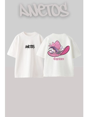 Anetos Buyucu Sapkası Tasarım Sırt Baskılı Pamuk Beyaz Oversize T-Shirt