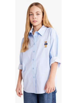 DeFacto Kız Çocuk Poplin Uzun Kollu Çizgili Gömlek G4416A825AU