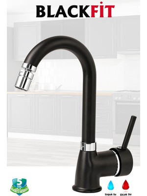 Blackfit Delta Oynar Başlıklı Filtreli Siyah Lavabo Bataryası Banyo Çeşmesi Çift Su Girişli Lavabo Musluğu