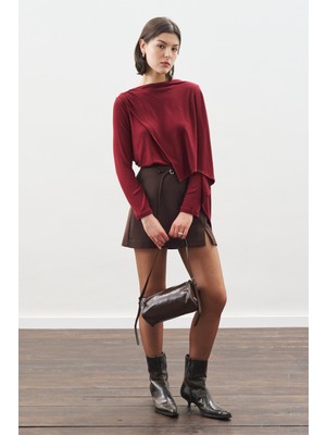 Manuka Şal Detaylı Dökümlü Bluz Bordo