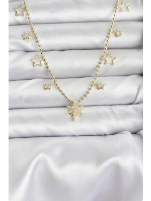 Prativas Pirinç Gold Renk Zirkon Taşlı Kutup Yıldızı Model Kadın Kolye - PRT3500EB09394