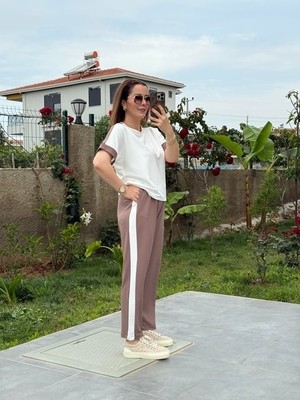 Nnstartshopping  Kadın Modal Dokulu Kumaş Yanı Şeritli Takım