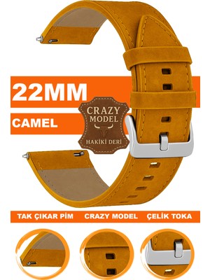  huawei watch gt gt2 gt3 gt4 gt5 pro saat uyumlu 22mm crazy hakiki deri saat kordonu kayışı l10hwc-camel-sılver