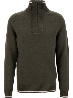 Fabrika Bato Yaka Slim Fit Düz Koyu Haki Erkek Kazak F5WM-KZK 2523