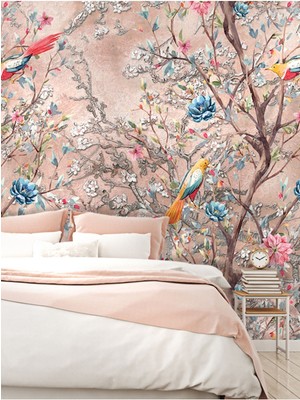 Dreamwall Vintage Ağaç ve Kuş Desen Silinebilir Sağlıklı Tekstil Duvar Kağıdı