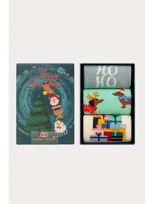 Çocuk 3'lü Yılbaşı Temalı Kutulu Soket Çorap