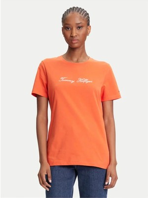 Tommy Hilfiger Scrıpt Reg C-Nk Ss T-Shırt Kadın Turuncu T-Shirt - WW0WW45746