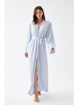 Akbeniz Kadın Uzun Mavi Penye Sabahlık