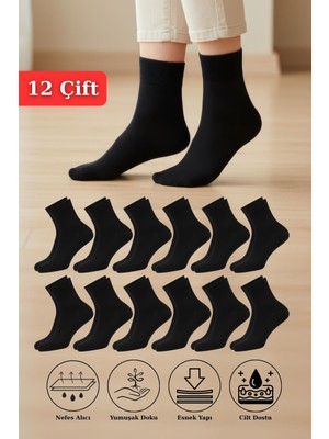 Rays 12 Çift Kadın Siyah Esnek Pamuklu Örme Soket Çorap 1021