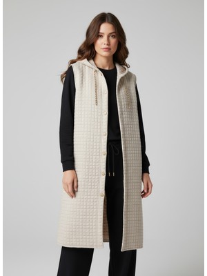Puyeni Düğme Detaylı Kapüşonlu Kapitone Yelek 110CM