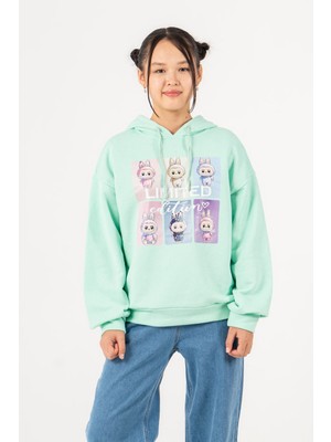 Giyicem Kız Çocuk Labubu Baskılı 3 Iplik Kışlık Şardonsuz Sweatshirt 4540