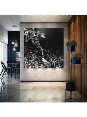 Michael Jordan Efsane Smaç Chicago Bulls Basketbol Siyah Beyaz Kare Hd Baskı Kanvas Tablo