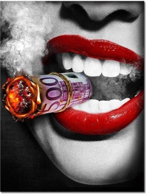 Dekoratif Red Lips ''€'' Hd Dijital Baskı Dikey Kanvas Tablo Ofis Işyeri Cafe Dekoru