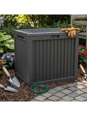 Krommet Çok Amaçlı Sökülebilir Kapaklı Kilitlenebilir Bahçe Balkon Kamp Sandığı Depolama Sandığı 130 Lt
