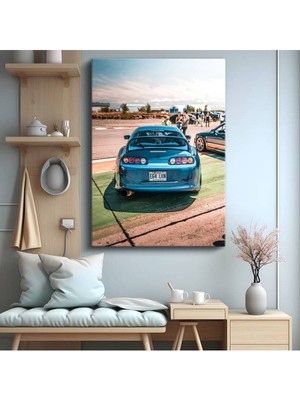 Toyota Supra Mavi Modifiyeli Araba Kanvas Tablo Japon Spor Otomobil Tuning Tablo