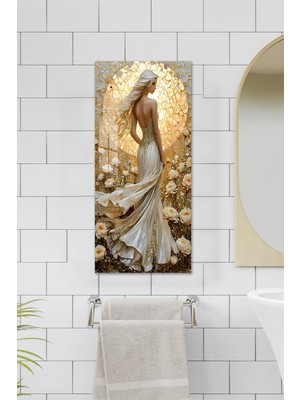 KutuTR Altın Işıklı Kadın Silüeti Temalı Temperli Cam Dik Tablo 30X60 cm Ebadında Uv Baskı - DCT032