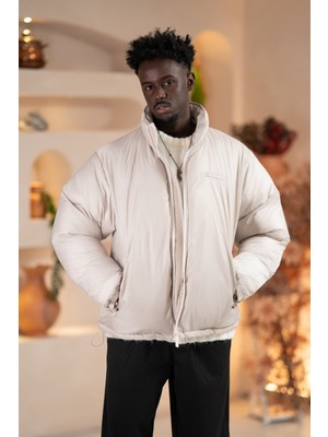 Akçaylar Oversize (Bol Kesim) Dik Yaka Fermuar Kapamalı Şişme Mont