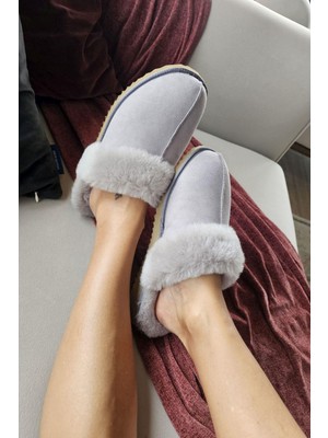 50 01 Topukla Kadın Dışı Hakiki Deri Içi Hakiki Kürklü Ev Panduf Terlik