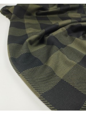 Kumaş Parça Yeşil Siyah Ekoseli Örme Kumaş En: 160 cm