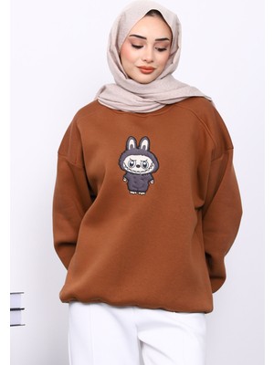 İmaj Butik Taba Bisiklet Yaka Üç İplik Sweat