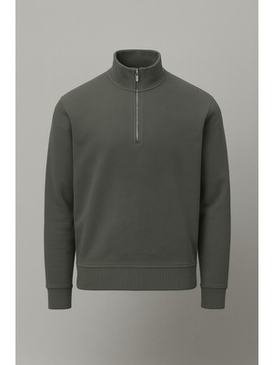 Valiberta Lars Selanik Örme Kumaş Yarım Fermuar Erkek Sweatshirt - Çam Yeşili