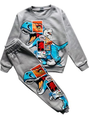 Alkın Kids 4-10 Yaş Erkek Çocuk Iki Iplik Şardonlu Dinozor Baskılı Eşofman Takımı