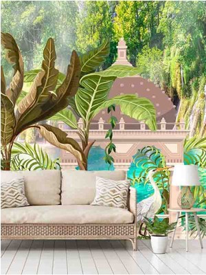 Dreamwall Tropik Ağaçlar Desenli Silinebilir Sağlıklı Tekstil Duvar Kağıdı