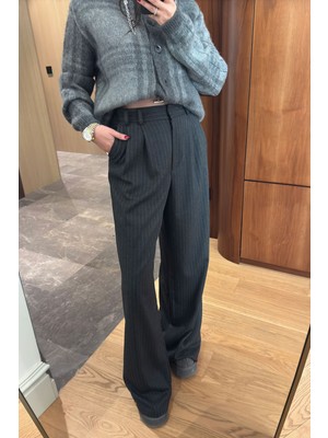 Magarde Çizgili Premium Palazzo- Antrasit