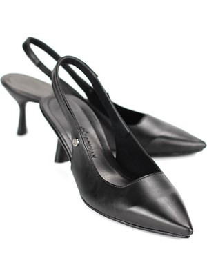 Gökhan Talay Magnolia Esnek Yumuşak Kaymaz Taban (4 Cm)  Siyah Cilt  Açık Lastikli Kadın Topuklu Ayakkabı