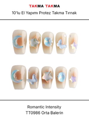 Takma Takma 10'lu Ten Rengi Orta Balerin TT0986 Tekrar Kullanılabilir El Yapımı Protez Takma Tırnak - Ten Rengi-S